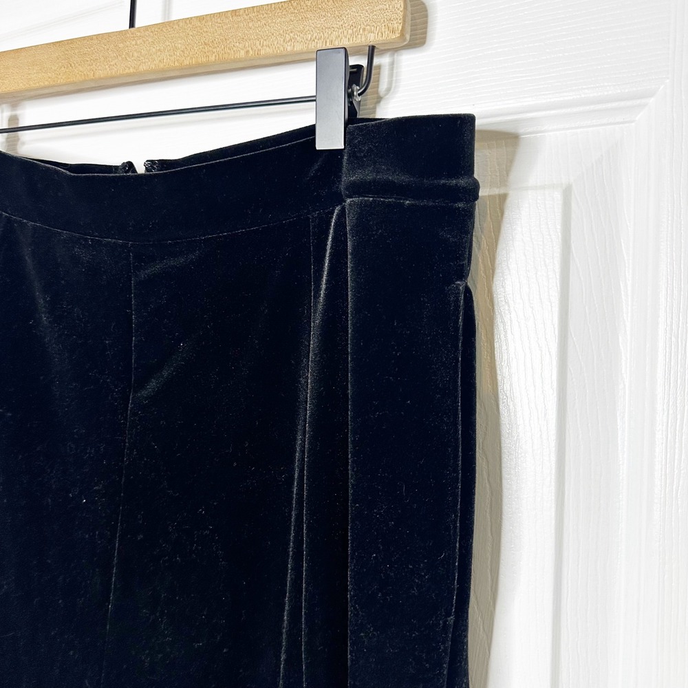 Land's End Black Velvet Midi Skirt Classic Chic Party Career Elegant Size 12 - Picture 7 of 9